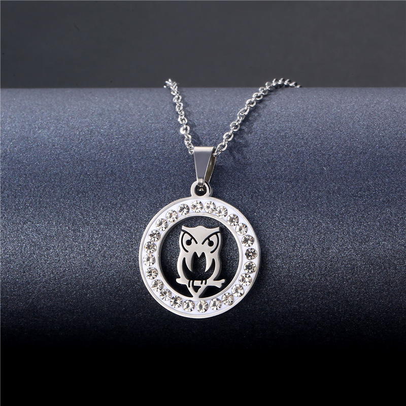 European and American jewelry pendant wholesale crossborder ceramic clay diamond owl necklace stainless steel hiphop clavicle chainpicture2