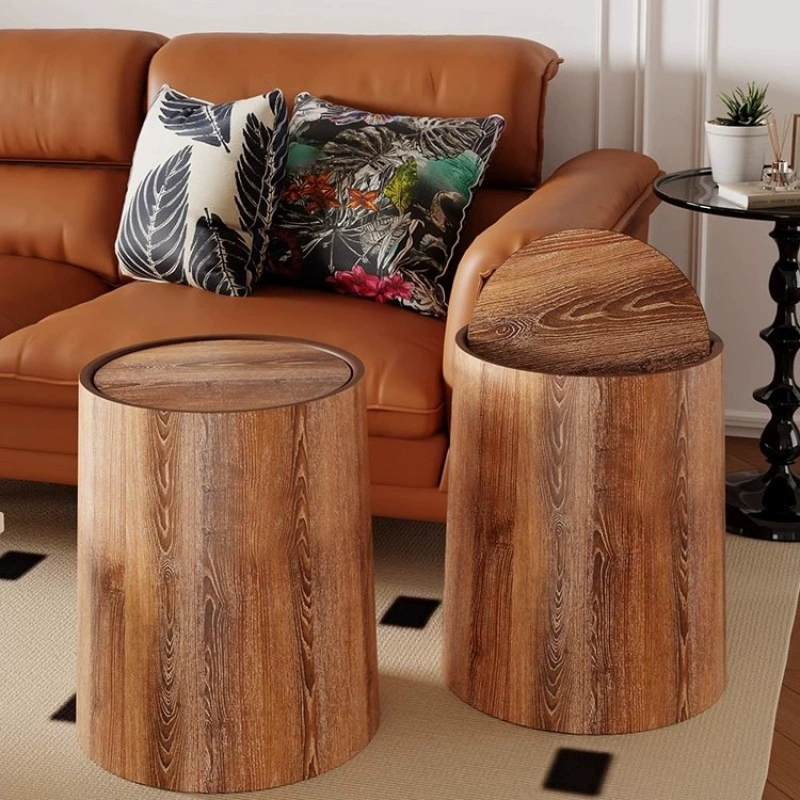 Бумажная корзина для отеля с откидной крышкой в ​​стиле ретро, ​​имитация офиса, коммерческий мусорный бак в китайском стиле, большой емкости, деревянное волокно, незаменимое для дома