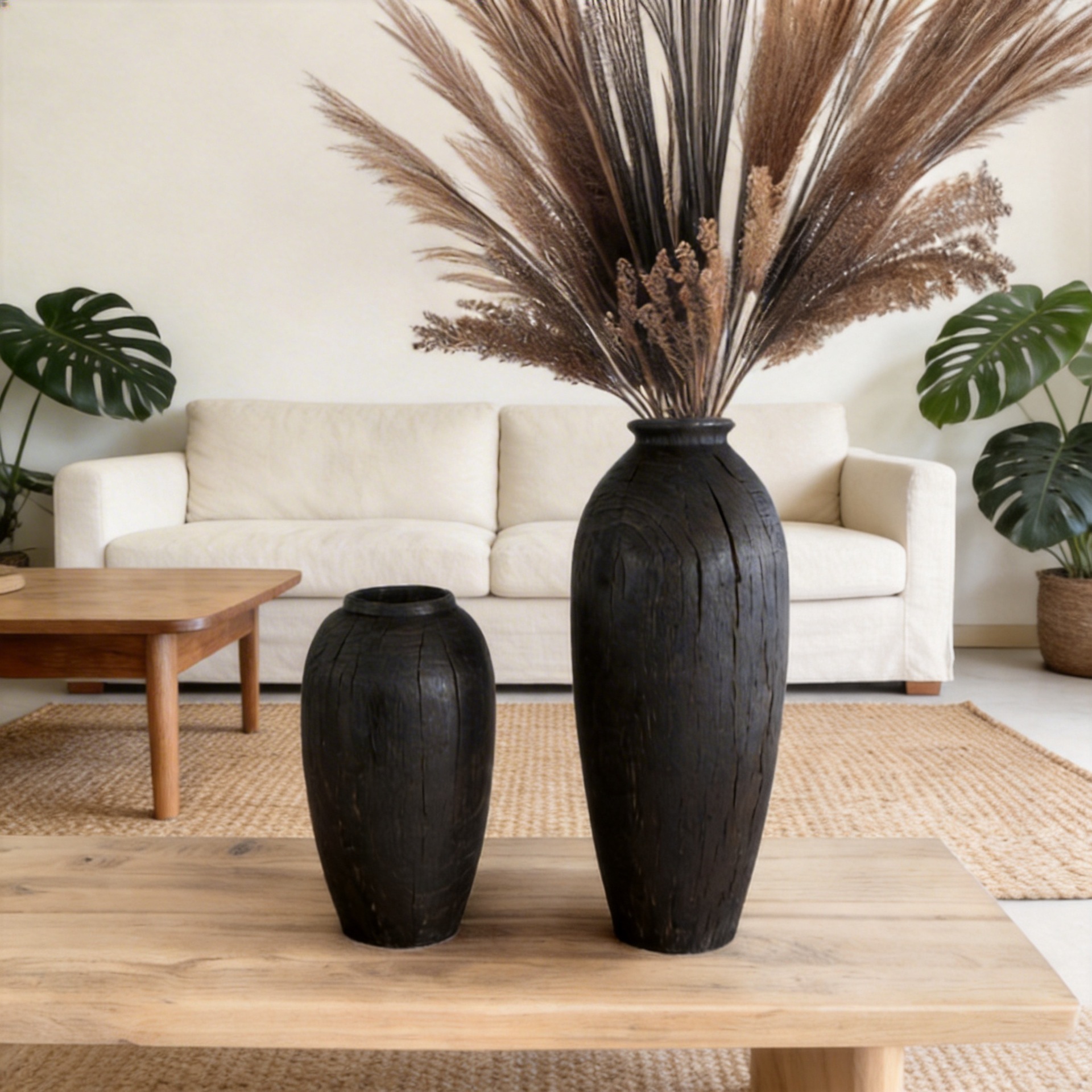 조용한 바람 검은 탄화 된 홈 스테이 거실 단단한 나무 장식 꽃병 장식품 촬영 소품의 공장 판매