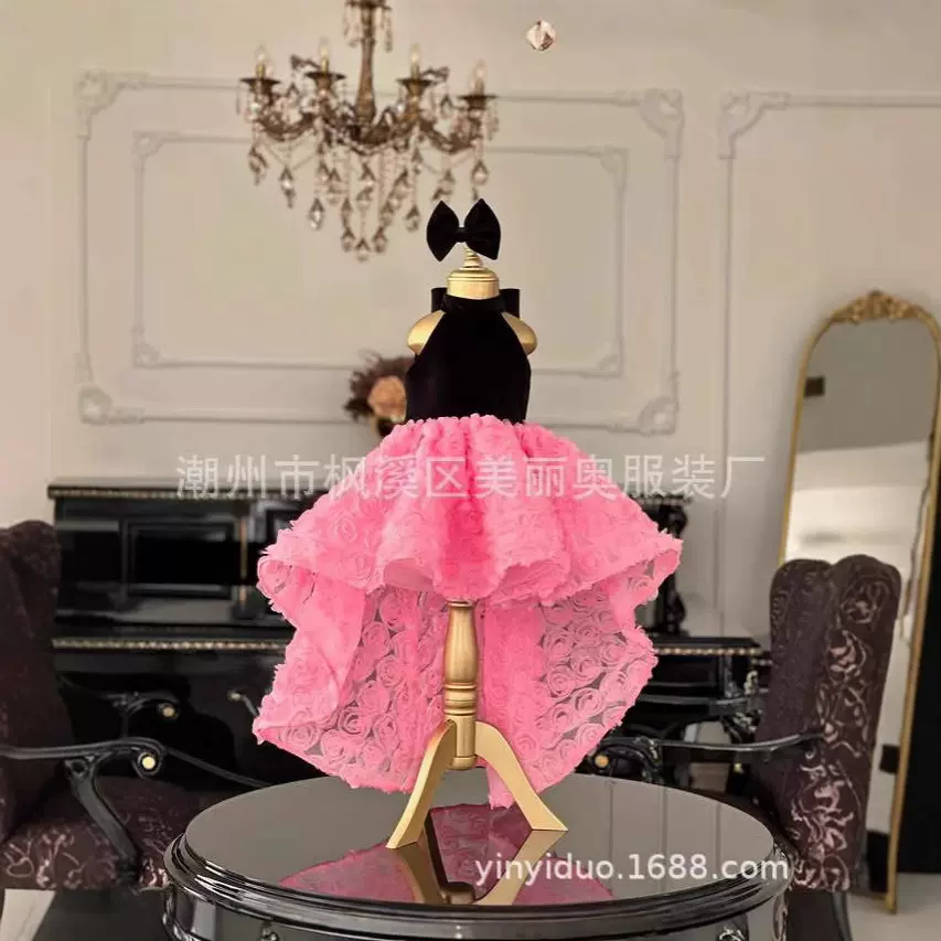 跨境公主裙演出服主持走秀拖尾生日裙新款公主裙批发裙子蕾丝裙