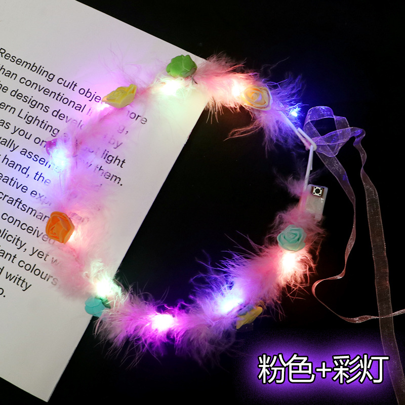 Popular pluma luminosa Garland pluma Orejas de conejo brillante luz LED flash Garland puesto de punto escénico guirnalda luminosa