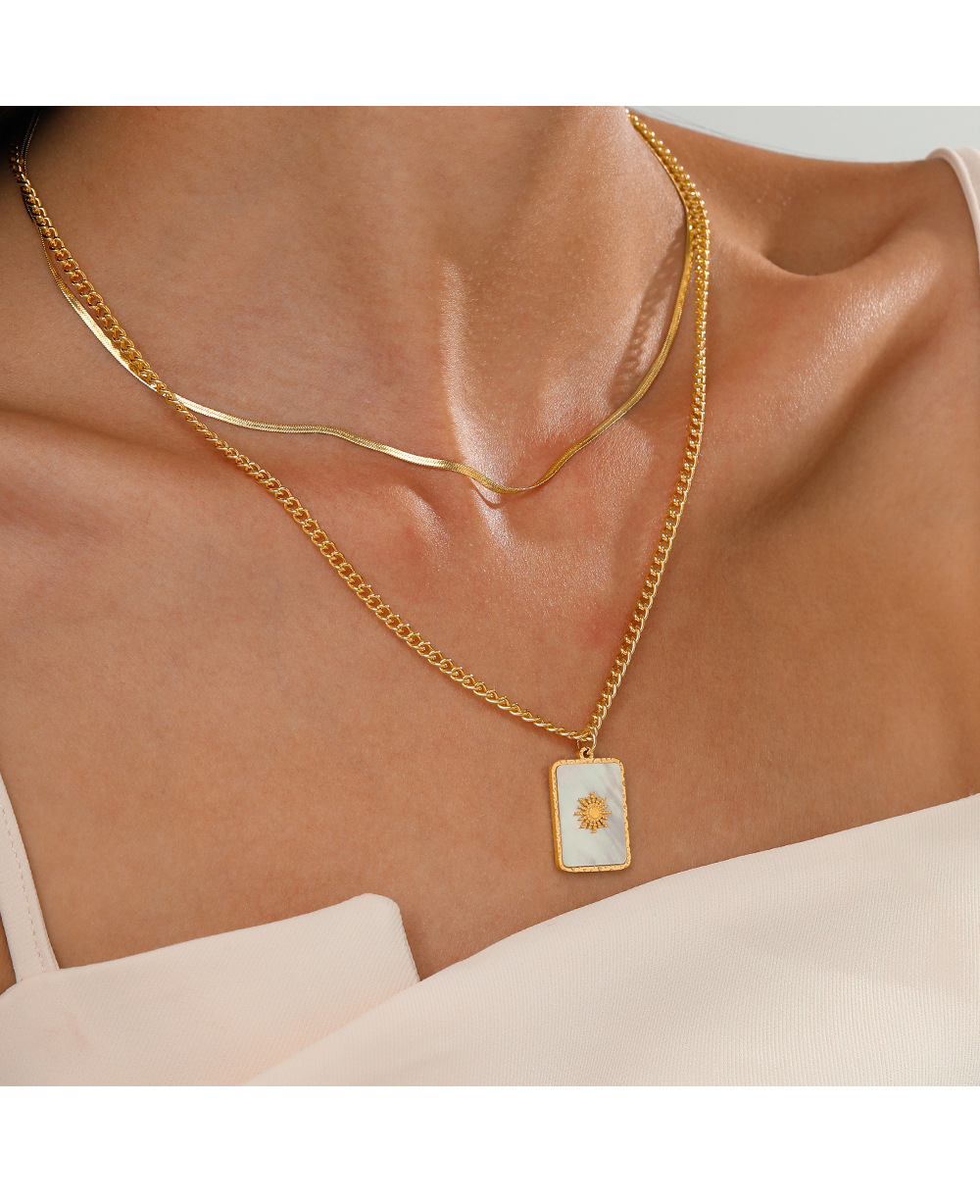 Fashion Square Stainless Steel Plating Shell Pendant Necklace