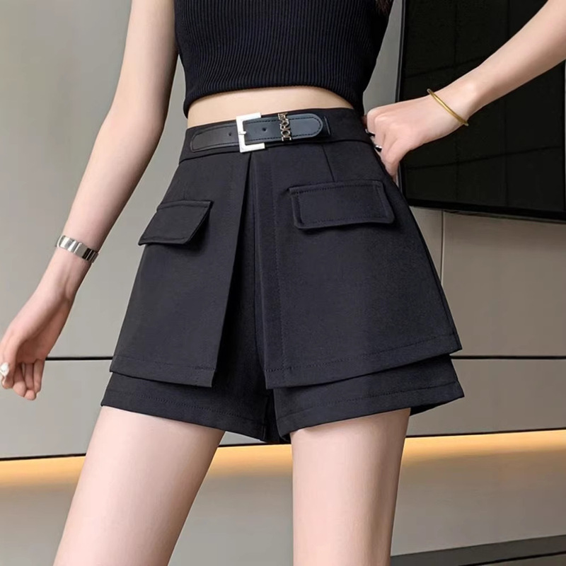 Women's Summer Suit Shorts 2025 New Early Spring Fashion Black A-Line Faux Two-Piece Skirt Pants for Outerwear Women's Summer Suit Shorts 2025 New Early Spring Fashion Black A-Line Faux Two-Piece Skirt Pants for Outerwear