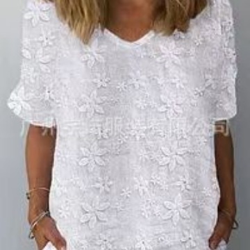 Amazon desea AliExpress 2023 verano europeo y americano de las mujeres Jersey bordado cuello en V elegante camisa