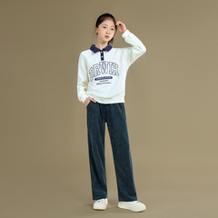 秋季女童燈芯絨休閒褲寬鬆百搭兒童闊腿褲洋氣時髦秋裝長褲直筒褲