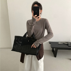 TG 舒适柔软修身百搭长袖弹力打底T恤女2025秋装新款薄上衣25747