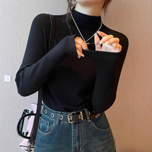 白色半高领打底衫女春秋冬2024新款德绒内搭修身显瘦百搭长袖上衣