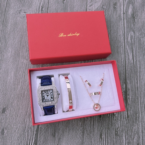 Foreign trade tank watch square dial with rhinestones, women's student retro Roman numeral quartz watch, starry sky women's watch