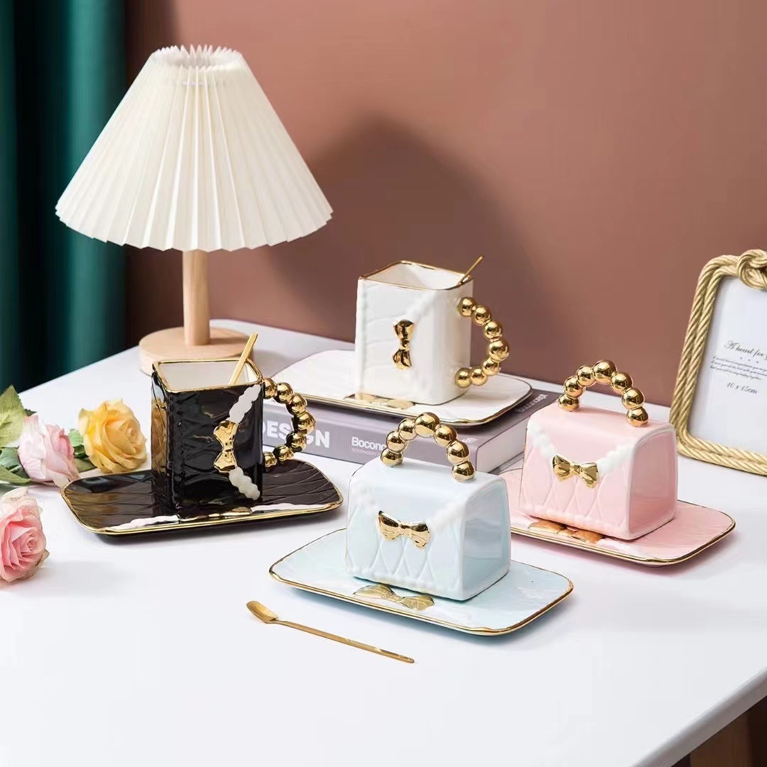 Title 1, Beaded Bowknot Bag Modeling Cup Ceramic Mark Cu...