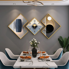 Abstract geometric light luxury restaurant decorative wall clock painting, living room dining room hanging art, modern minimalist triptych