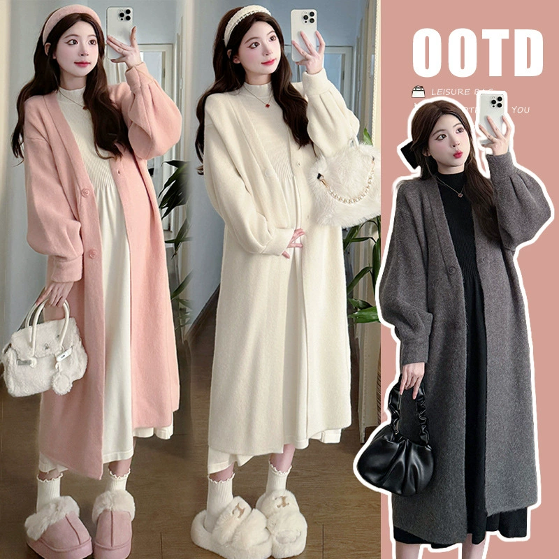 Осенний и зимний костюм для беременных мягкий клейкий пальто длинный кардиган