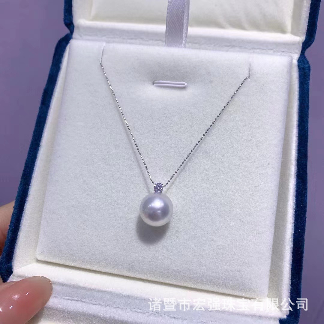 9-12MM海水澳白吊坠王妃款G18K白金肖邦链正圆微微瑕澳白珍珠颈饰-阿里巴巴