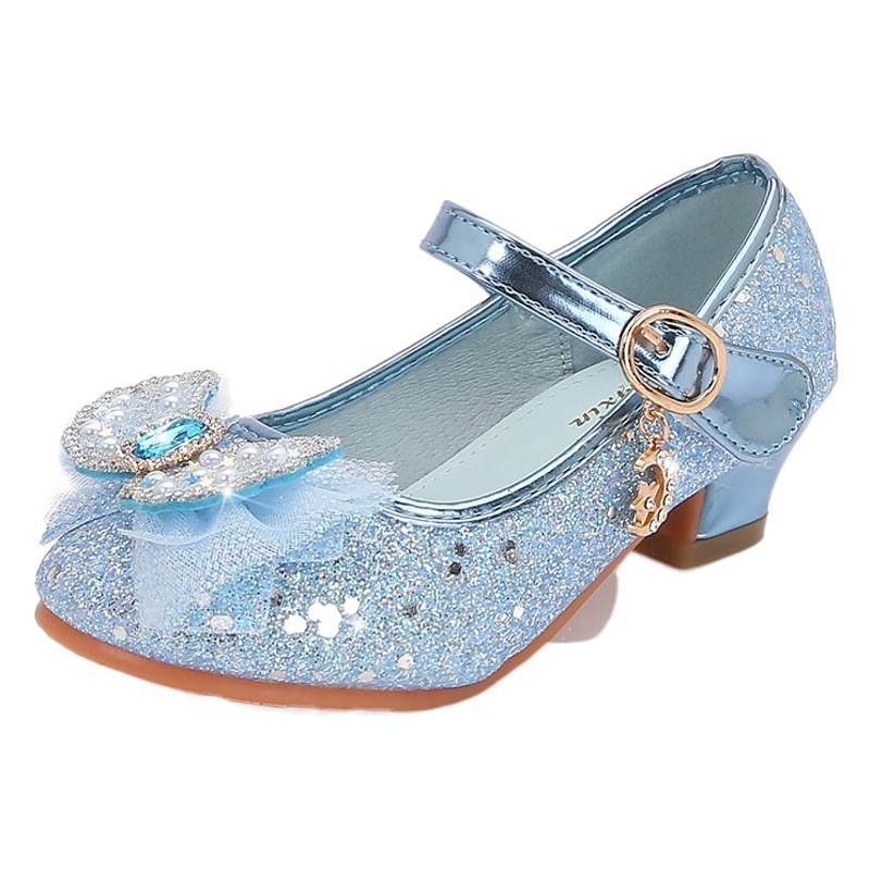 Children's High Heels Spring and Autum New Girls Princess Shoes Little Girls Rhinestone Bow Flats Baby Leather Shoes