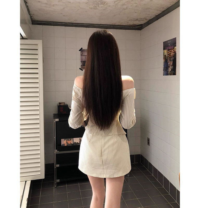 贵气条纹 早秋蝴蝶结一字肩设计感收腰显瘦上衣女半裙2025秋季新|undefined