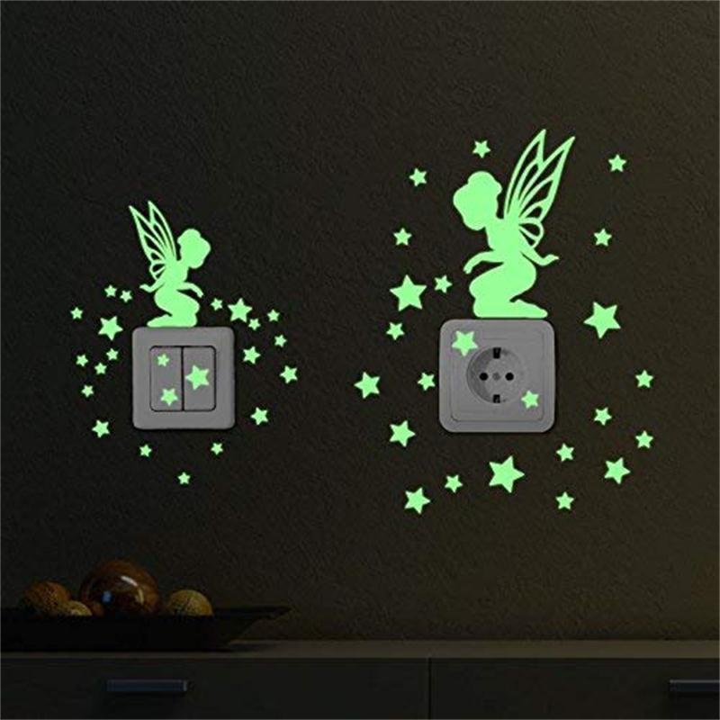 厂家批发精雕夜光花仙子墙贴画客厅卧室橱柜开关装饰自粘贴纸ML35