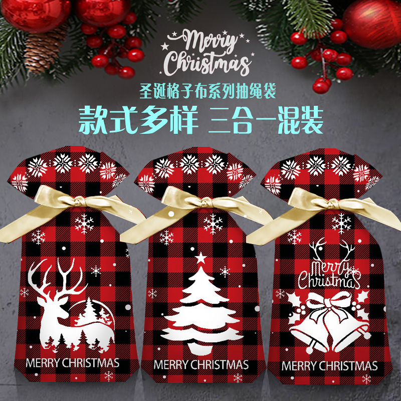 国境を越えた新しいクリスマスキャンディー袋リボン引きプレゼント袋収納袋プレゼント束ポケット包装袋卸売り|undefined