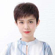 真人发丝短直发假发女透气自然逼真整顶假发套头套式时尚女士