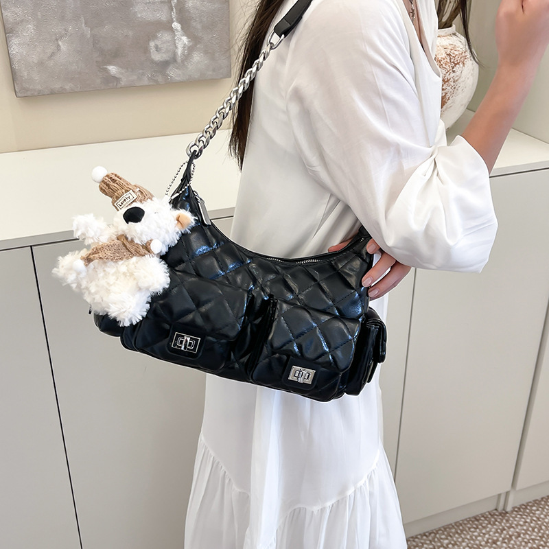 菱格包包女2025新型春夏ファッション百合斜めショルダーバッグ小衆通勤シングル肩脇下包|undefined