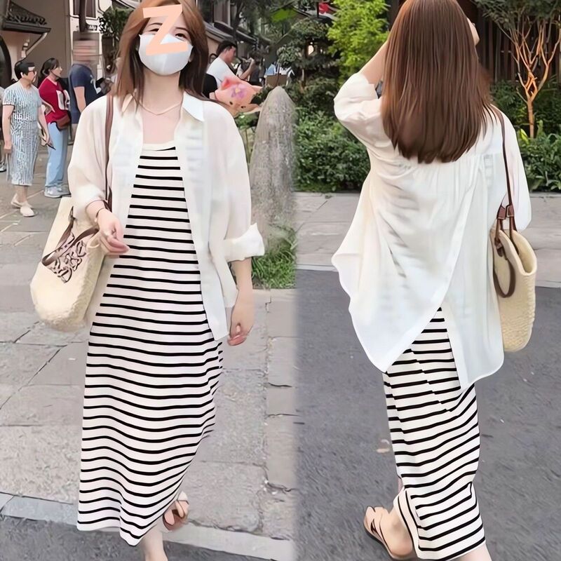 Pregnant Women's Breastfeeding Loose Casual Slimming Sun-Protective Korean Style Sleeveless Summer New Fashion Elegant Shirt Dress Trendy Pregnant Women's Breastfeeding Loose Casual Slimming Sun-Protective Korean Style Sleeveless Summer New Fashion Elegant Shirt Dress Trendy