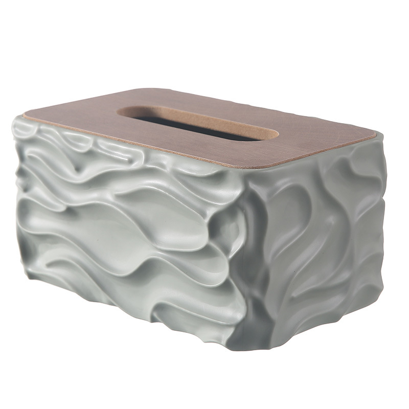 Caja de toallas de aire crema simple caja de almacenamiento de escritorio con cubierta de madera caja de extracción de papel creativa caja de extracción de papel de lujo ligera sala de estar doméstica