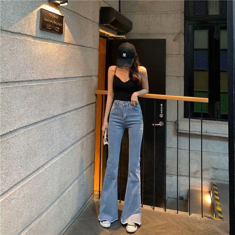 American Style Slim Look Autumn Slim Look Loose Straight Wide Leg Pants Pendant High Waist Flared Jeans Women's Trendy