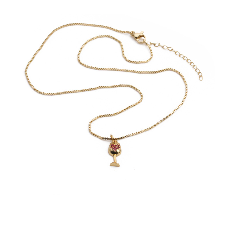 simple jewelry accessories copper plated real gold zircon wine bottle wine glass pendant necklace