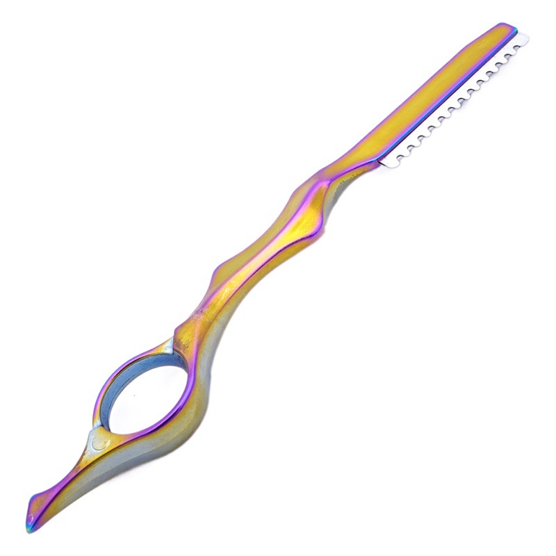 Fábrica directa peluquería metal peluquero pelo corte cuchillo fino pelo roto fino cuchillo con cuchilla dentada mano raspador