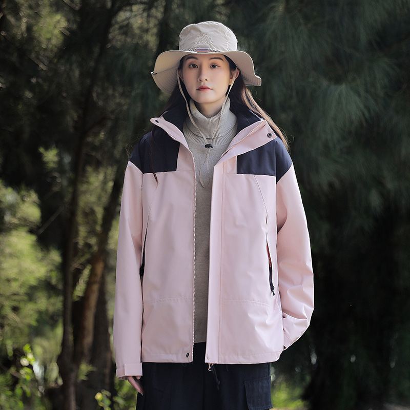 Chaqueta de invierno al aire libre para hombres y mujeres tres en uno de dos piezas de lana engrosada chaqueta de alpinismo a prueba de viento al por mayor en vivo