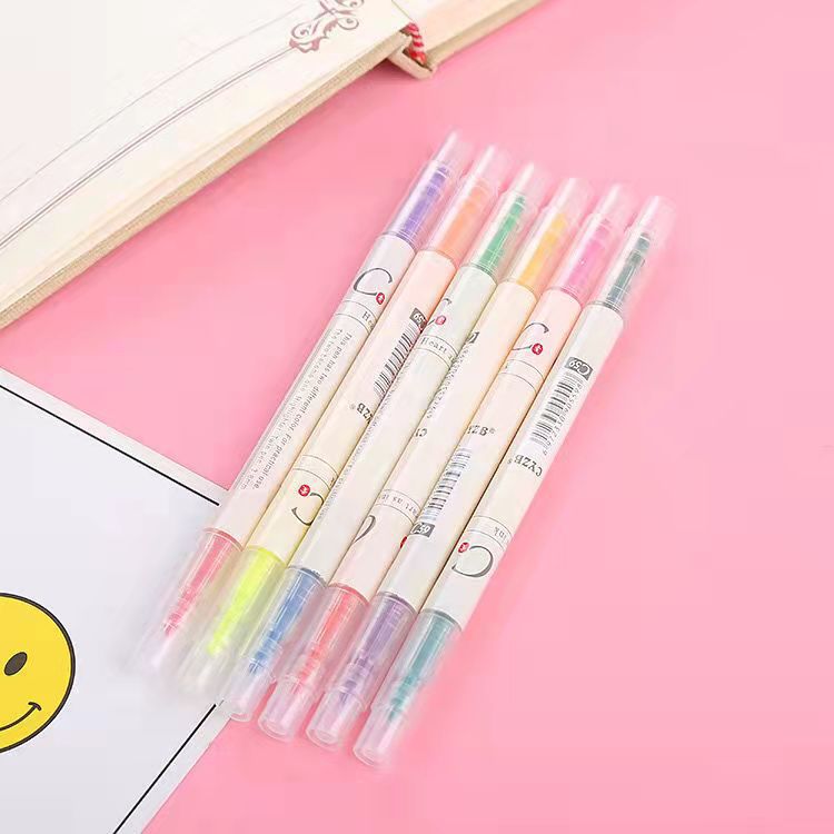 School Supplies Double Head Highlighter 6 Color Marker Marker Student Graffiti Hand Account Pen Oblique Head Watercolor Pen