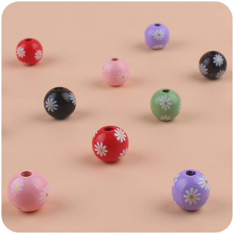 Bebé suministros de dibujos animados madera Daisy 16mm cuentas DIY creativo chupete cadena pulsera mordedor Accesorios