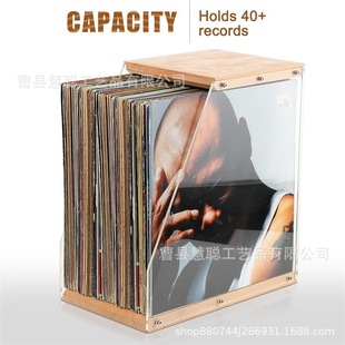 Wooden Desktop Vinyl Record Storage Rack Decorative Ornaments Transparent Tape Magazine Storage Box Solid Wood Cd Display Frame