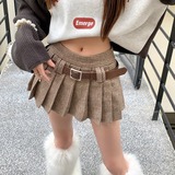 Maillard Pleated Skirt Children's American Style Retro Brown Houndstooth Pair Skirt Spice A- Line High Waist Skirt