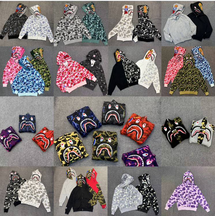 Bape Shark Head Single/Double Hooded Cross-Border Foreign Trade Dropshipping Trendy Brand Classic Style Fleece Sweatshirt Multi-Color Ape Head Jacket Bape Shark Head Single/Double Hooded Cross-Border Foreign Trade Dropshipping Trendy Brand Classic Style Fleece Sweatshirt Multi-Color Ape Head Jacket