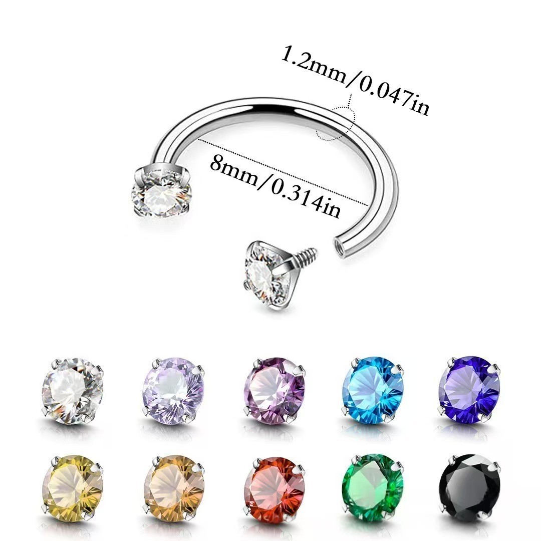 Cross-Border European And American C-Shaped Horseshoe Rod Zircon Ring Earrings Nose Stud Stainless Steel Piercing_voghion.com