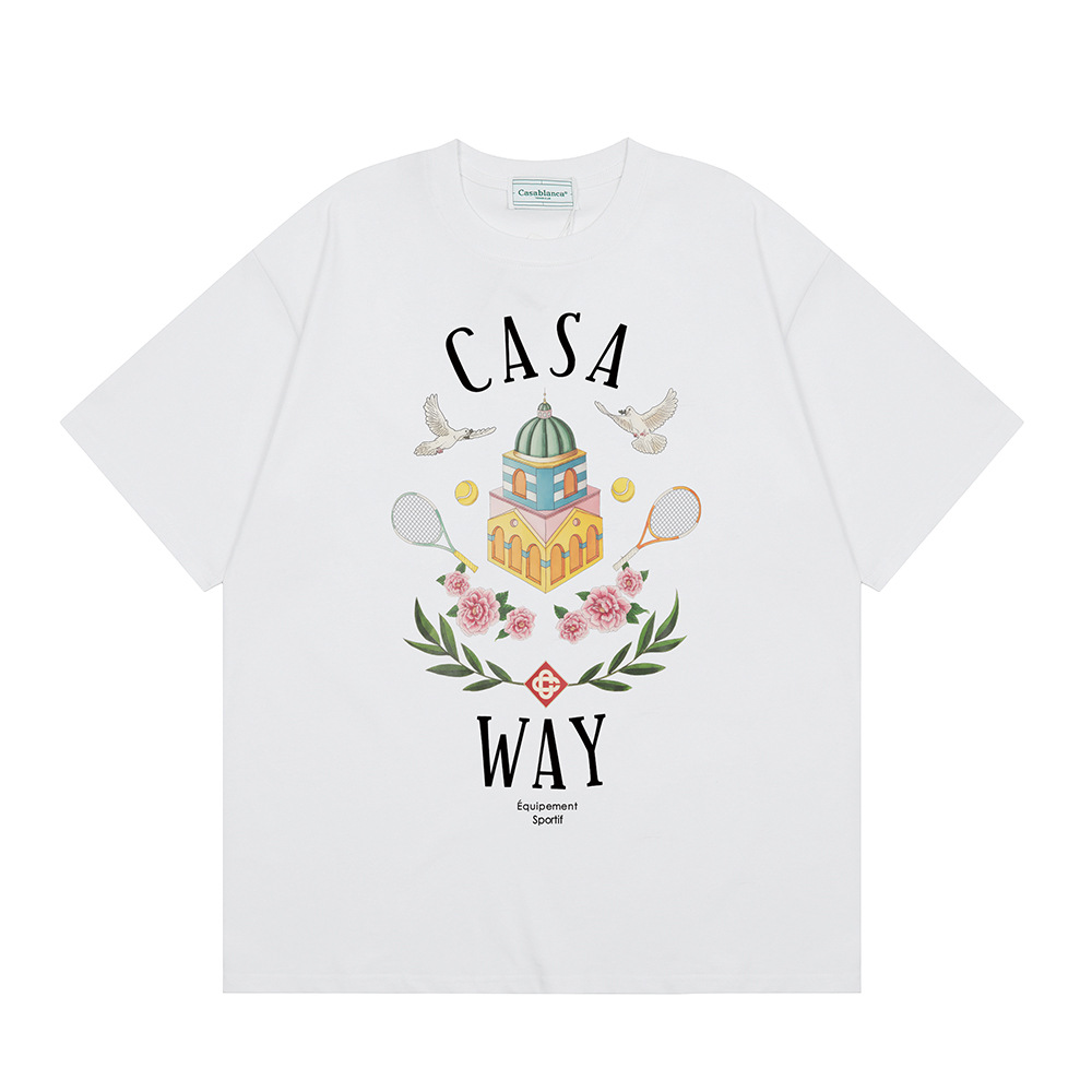 Casa Casablanca manga corta versión correcta ins camiseta de algodón casual de la marca de moda de nicho europea y americana de algodón de la calle