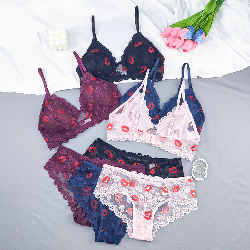 Transfronterizos Europeos y estadounidenses pop pop up hip sexy sexy sexy lipstick set de bordado de malla transparente pura ropa interior ultra delgada
