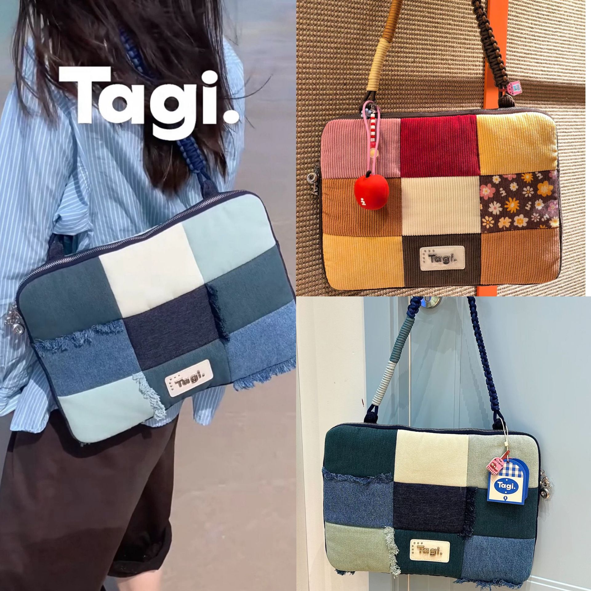 Tagi. Imagine a Denim Tassel Patchwork Woven Handbag for Daily Commuting, a Shoulder Bag, and a Drop-Proof Laptop Bag