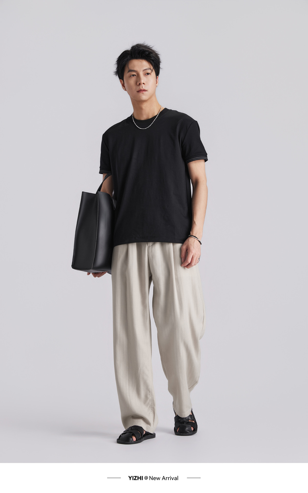 Quần tây nam ống côn eo cao dáng suông vải Tencel thoáng mát — đen chi tiết 10