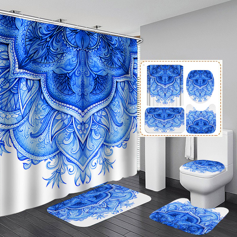 Venta caliente de Amazon Cortina de ducha de baño bohemia Tela de cortina de baño impermeable Juego de cuatro piezas Gran cantidad y excelente precio