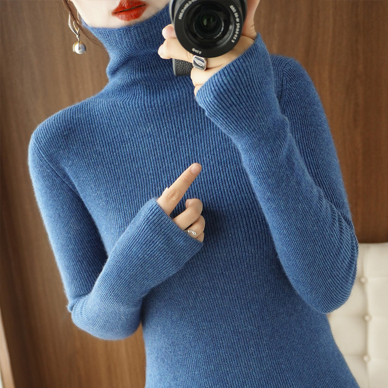 Autumn and Winter New Pile Collar Knitwear Slim-fit Turtleneck Sweater Women's Stretch Base Shirt Candy Color Inner Sweater Women