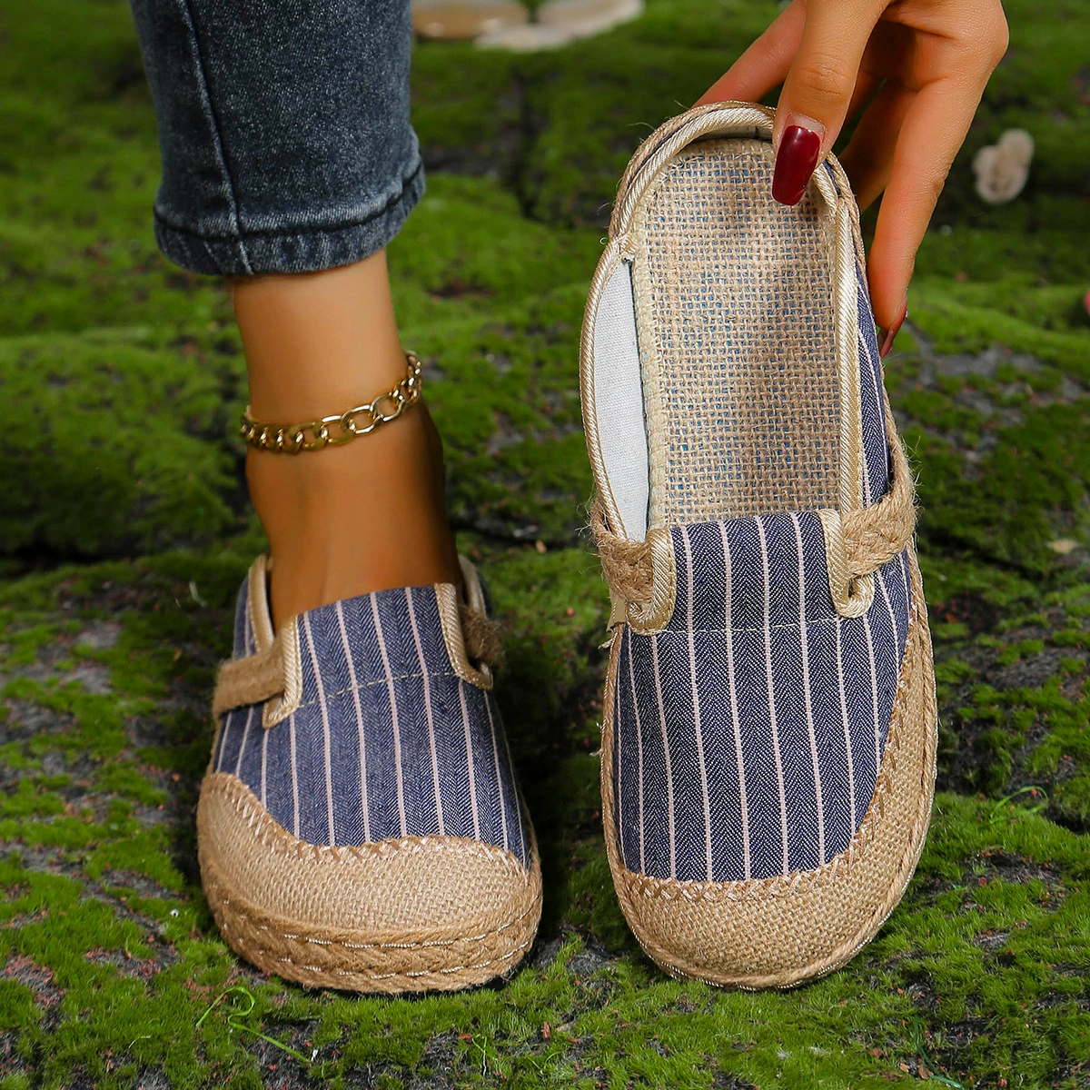 Трансграничная горячая распродажа 2024 новые льняные соломенные повседневные туфли