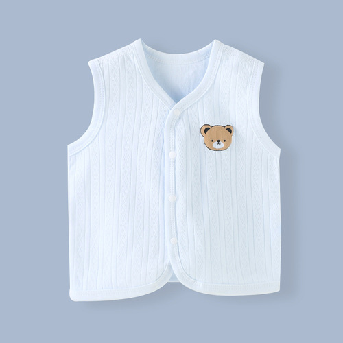 Infant thin vest for spring and autumn children, Class A pure cotton boneless cardigan for men and girls, base top, inside and outside, solid color