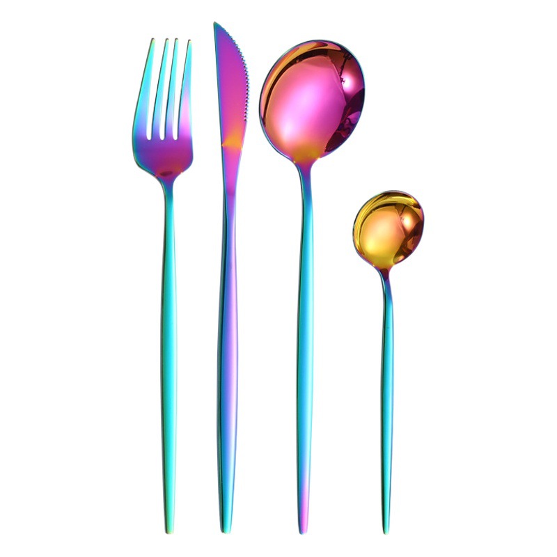 Vajilla de acero inoxidable portugués de Amazon transfronterizo Cuchillo de comida occidental, tenedor y cuchara traje cuchillo de carne, tenedor y cuchara traje de caja de regalo