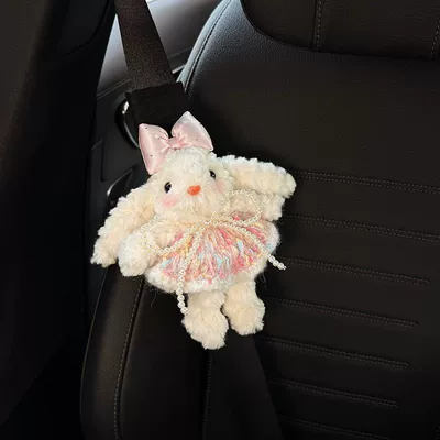 Pad Creative Rabbit High-End: Seat belt shoulder pad - pink-diamond-knot-pearl-chain-pink-dot-clothes-lop-rabbit-black-shoulder-pads-1