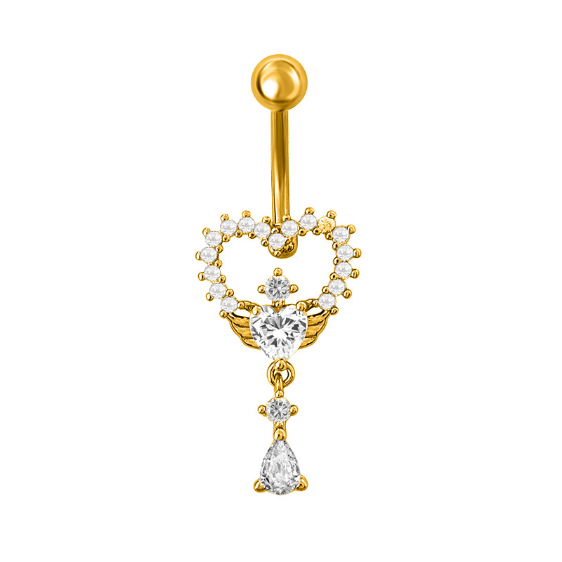Zircon Navel Ring Palace Style Heart Wings Belly Button Piercing_voghion.com