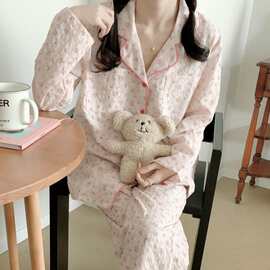 跨境专供外贸女士新品韩系温柔花色简约舒适睡衣套装休闲家居服女