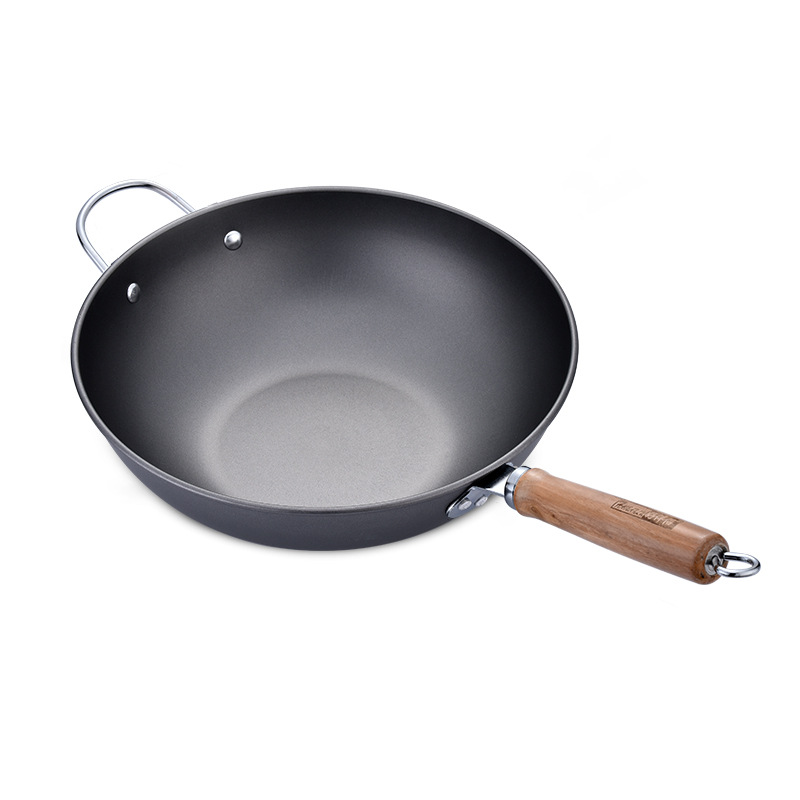 Manufacturer wholesale Good Friend Youxi non-stick wok wooden handle iron wok cooking pot street stall running Jianghu one piece drop shipping