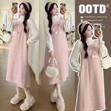 孕妇连衣裙春秋款2025新款秋装套装甜美背带裙子长款秋冬季两件套