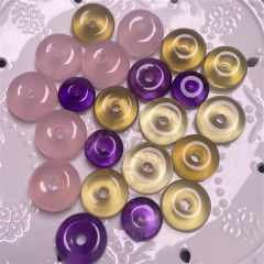 天然紫水晶平安ボタン黄粉水晶DIYブレスレットネックレスアクセサリー平安ボタン卸売りオリジナル