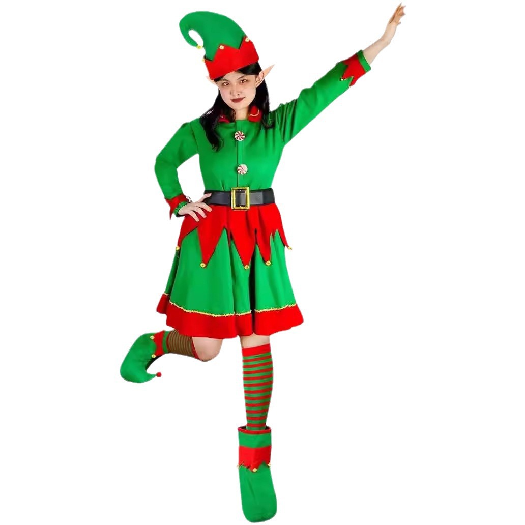 Christmas Elf Costume Set Santa Helper Cosplay Costume Dress Women's Christmas Costume_voghion.com